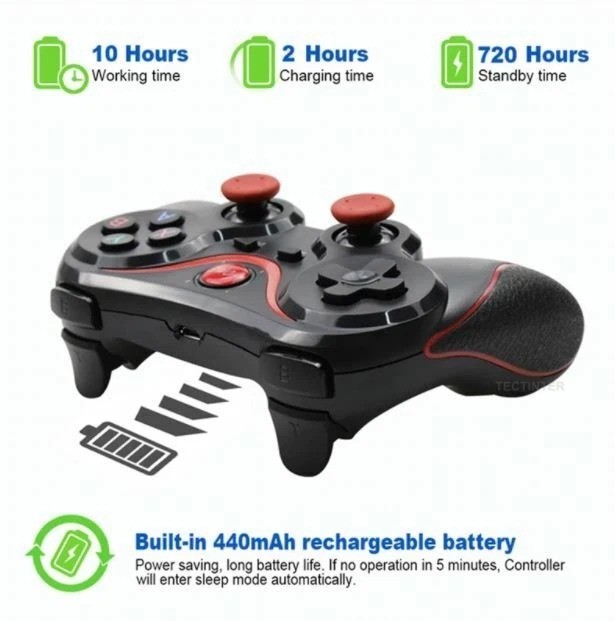Manette sans fil Bluetooth noire pour smartphone Android PC et console PS3