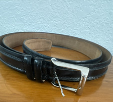 Mezlan Men's Belt Black Leather w/Silver Buckle Size 54 Made in Spain