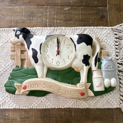 WORKING Vintage Kirch Kitchen Wall Clock Cow Kitschy Country Plastic 2003 Laurel