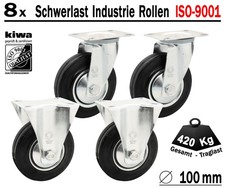8 x Transport Schwerlast Lenkrollen Gummi Rollen Ø 100mm Le-Bo BS-Rollen GERMANY