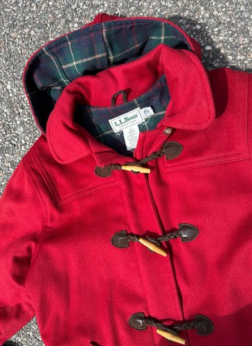 VTG LL BEAN Women’s 12 WOOL TOGGLE Jacket PLAID LINED Fisherman Hooded RED - 第 1/7 張圖片