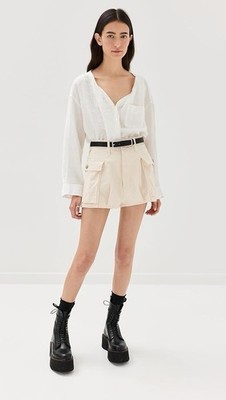 R13 Bubble Skort Cargo Shorts Cream Cotton Shorts Pleated Pockets Size 27