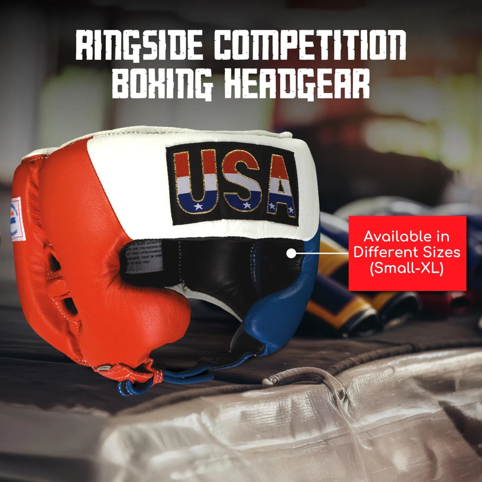 Ringside Competition Boxing Headgear Red White Blue Adjustable Protective Gear - Image 3 of 4