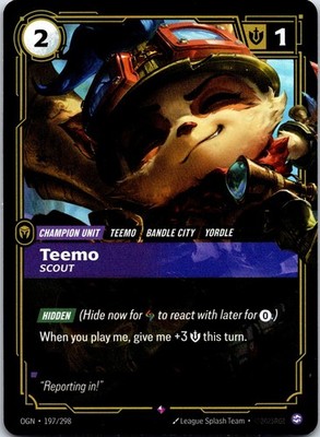 Teemo - Scout Rare Holo Foil  Origins 197/298 Near Mint Riftbound