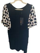 Jinisbeier NWT Women’s Black Velvet Mini Dress Oversized Polka Dot Sleeves