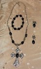 Vintage Black and Silver Tone Choker Necklace, Bracelet And Earrings Set NEW — photo 3