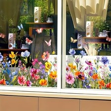 XL Fensterbild Blumen Schmetterlinge Fensterfolie Sichtschutz 90 cm - A18