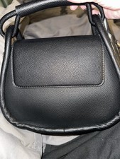 Women s Black Pebbled Satchel Top Handle Bag Detachable Strap Gold Hardware