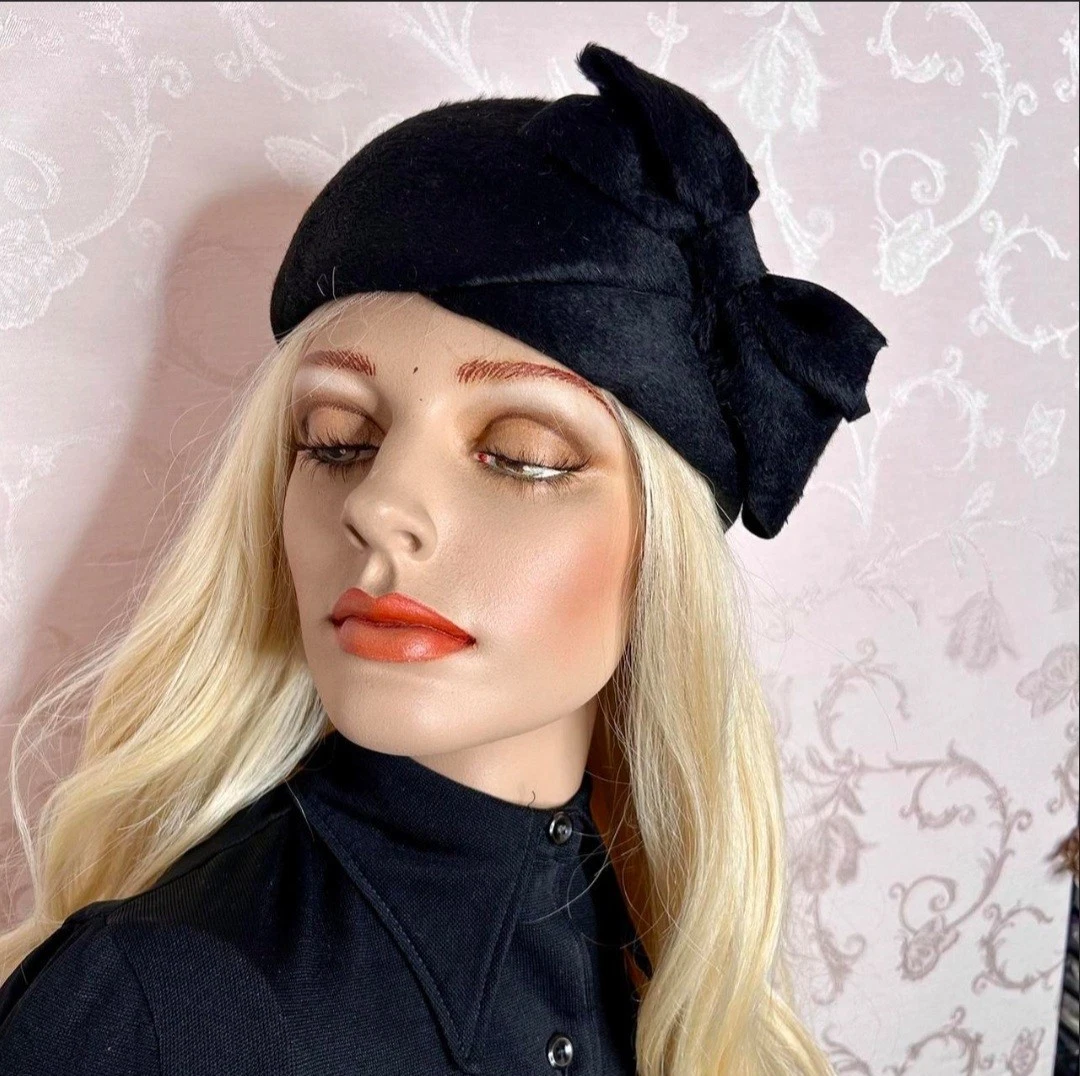 Vintage genuine fur hat black pillbox women’s black Vintage Black Lamb Fur Pillbox Hat, Vintage Hat, Vintage  main image 4