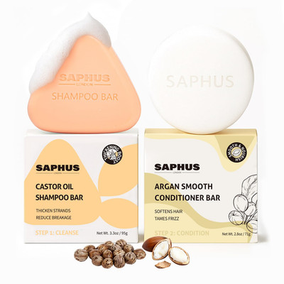 Castor Oil Shampoo Bar & Argan Conditioner Bar Set   Strengthening & Thickening
