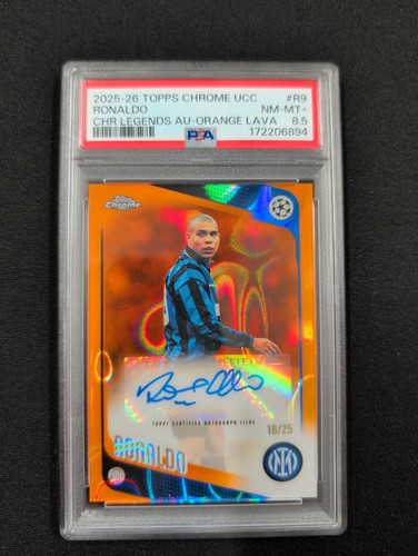 2025-26 Topps Chrome UCC Ronaldo R9 Auto Orange Lava /25 PSA 8.5 POP 1