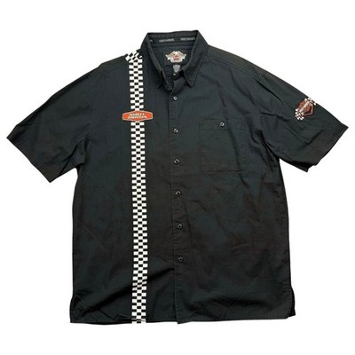 Harley Davidson Men's Shirt Size L Short Sleeve Black Racing Stripe KW10