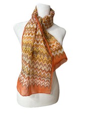 Rectangle Scarf 52x13  Orange Multicolor Sheer Fall 70s Style Retro Witchy Boho