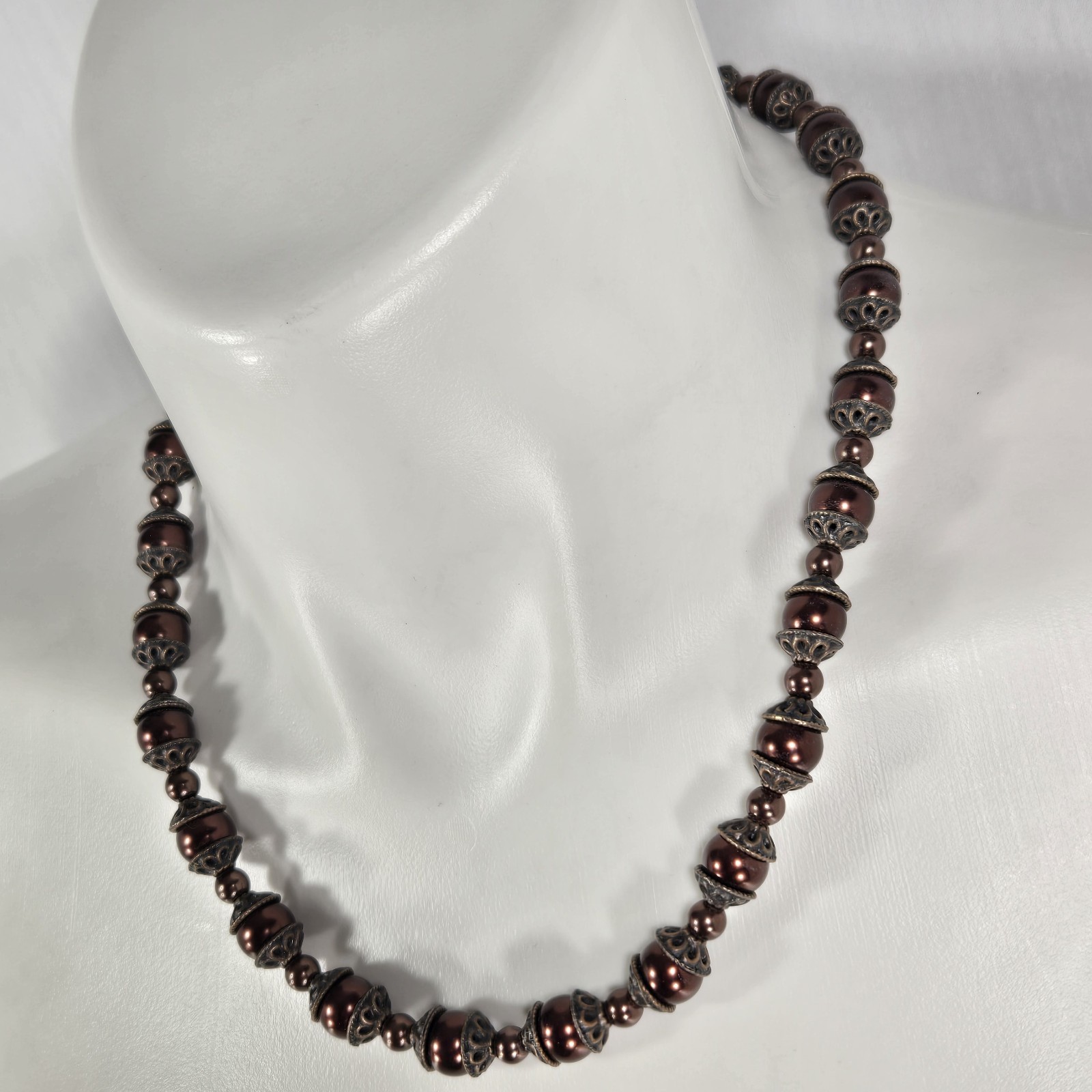 Vintage Artisan Solid Copper Beaded Necklace Fili… - image 9