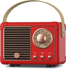 Retro Bluetooth Speaker Vintage Decor Wireless Mini Radio USB TF AUX Cute Red