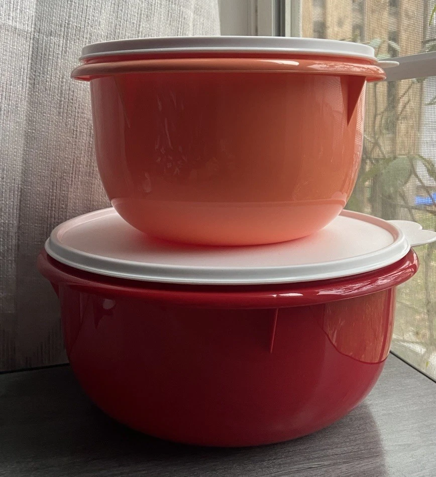 Tupperware Mixing Bowl 2 Piece Set Orange 1.9L, Red 3.3L