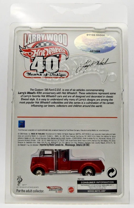 HOT WHEELS Larry Wood 40 Years Design Real Riders '38 Ford COE #1139/5000 LOW# - Image 2 of 3