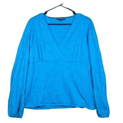 Boden Womens Sweater Blue V Neck 100% Wool Long Sleeve 18