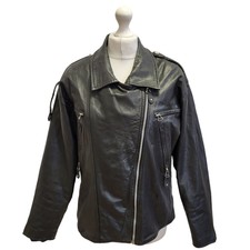 Leather Master Black Zipped Leather Jacket Uk Women's L 12-14 Pp767