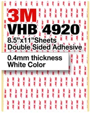 3M VHB 4920 8.5"x11" Double Sided Adhesive 0.4mm thick white sheets 3 pack