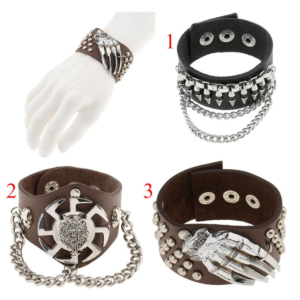 3er-Set Punk Armbänder Mit Nieten & Spikes - Verstellbar Für Rock & Goth Looks