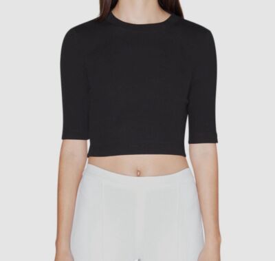 $325 Rosetta Getty Women's Black Short Sleeve Crewneck Cropped Top Size L