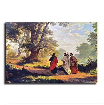 Risen Christ Walking with Two Men on The Road To Emmaus Poster Pictures Canvas