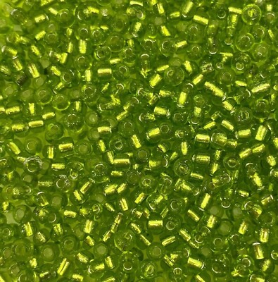 10 g Limette/Olivgrün Silber Gefüttert Kleine Glasperlen - Größe 11/0 (2 mm)