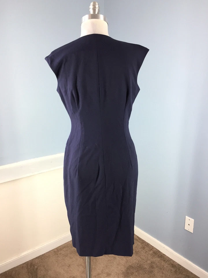 Ellen Tracy Azul Marino Vaina Imitación Abrigo Vestido Carrera Cóctel Excelente S 4 Dorado Foto 3 de 4