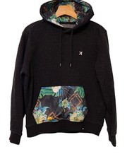 Hurley Hoodie Black Tropical Accent Splatter Skater Sweatshirt Small Read