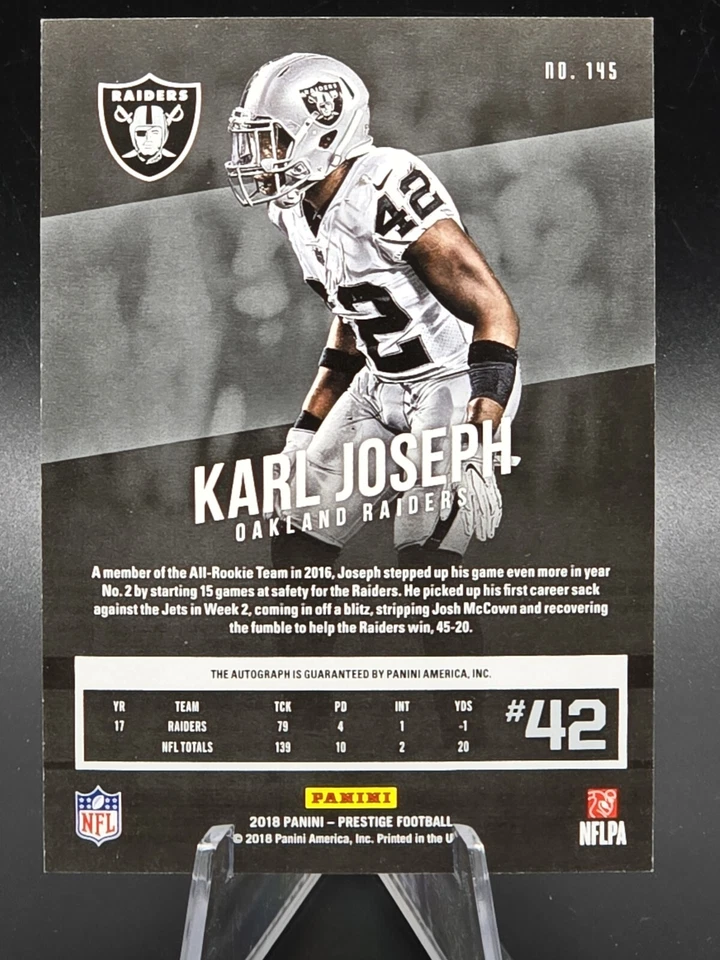 2018 Panini Prestige Signatures Karl Joseph #145 Auto Raiders - Image 2 of 2