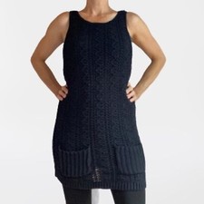 EUC Anthropologie Black Sleeveless Mini Sweater Dress Pockets Fall Size Small