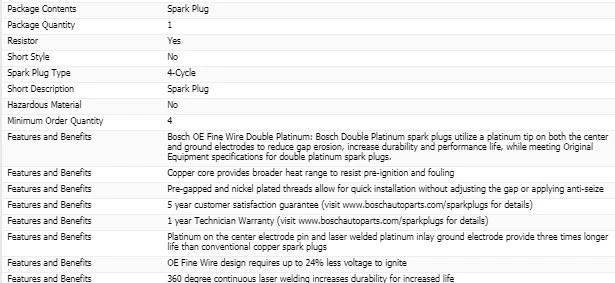 6 bujías Bosch doble platino para 2002-2003 ACURA TL V6-3,2 L Foto 4 de 4
