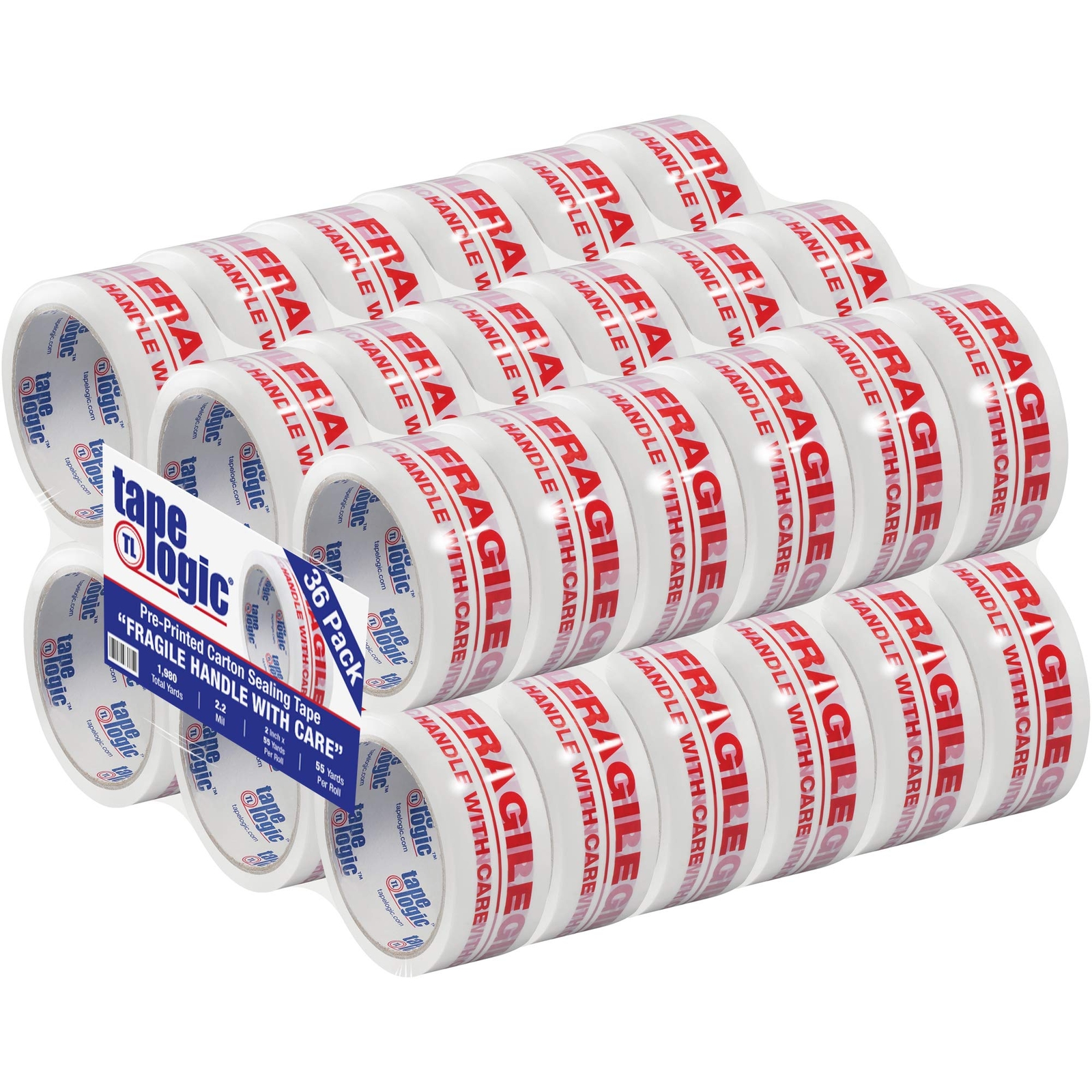 Tape Logic 2 Inch x 55 Yard 2.2 Mil Red/White, Heavy Duty Packing Tape, 