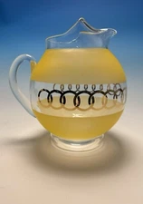 Bartlett Collins Glass Ball Pitcher Jug Pastel w/ Gold Link Circle Chain Links