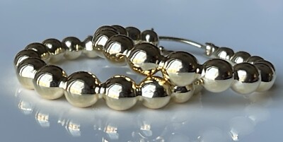 Italian 14kt Yellow Gold Beaded Hoop Earrings. 1 1/4'' $499 Brand New In Box