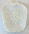 Vintage Hazel Atlas Milk Glass Apple Candy Nut Trinket Dish Flowers 5.75” X 6.5”