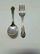 Vintage Wm A Roger's Oneida Silver Plate Baby Toddler Child Spoon And Fork Set