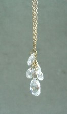 Signed 14K GOLD Faceted Teardrop CZ Cluster PENDANT on 14K Gold CHAIN Necklace