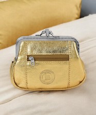 Gold Genuine Leather Woman Coin Purse Double Frame Change Wallet