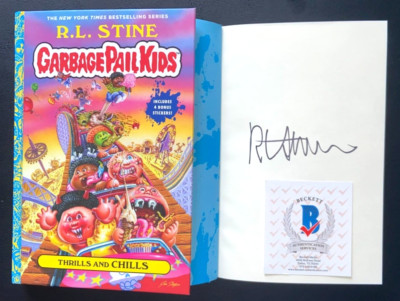 RL STINE Signed THRILLS AND CHILLS Garbage Pail Kids Book Goosebumps Author BAS
