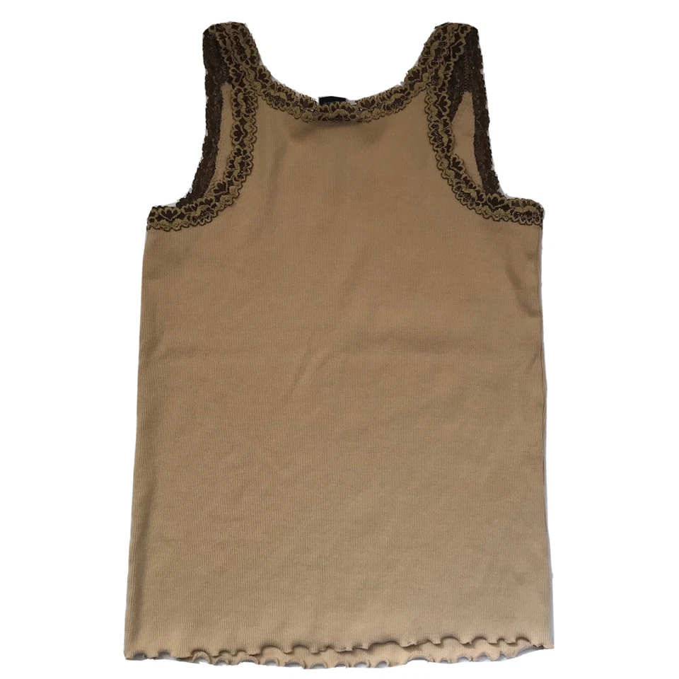 Camiseta sin mangas vintage Y2K 2000 XL acanalada cami ganchillo encaje hada grunge beige marrón Bella Foto 2 de 4
