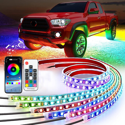 6PCS RGB LED Strip Under Car Tube Underglow LED Underbody System Neon Light Kit
