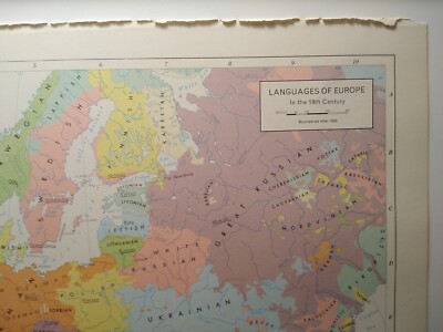Vintage LANGUAGES OF EUROPE Atlas Map 1962 Rand McNally