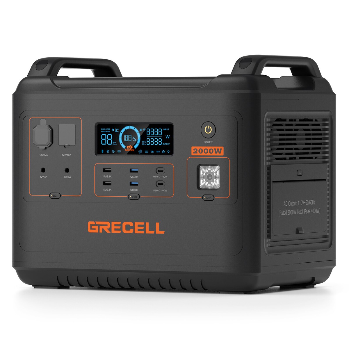 GRECELL 2000W / 1000W Portable Power Station Solar Generator Peak 
