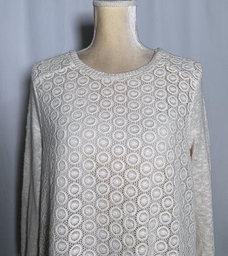 Lucky Brand Tunic Shirt Top Sweater Large Linen Cotton Boho Cream Women - Picture 4 of 14