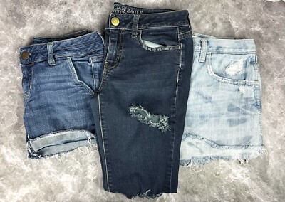 Lot Of Hollister American Eagle Jeggigs Ripped Size 3-4 Jeans Shorts  0130