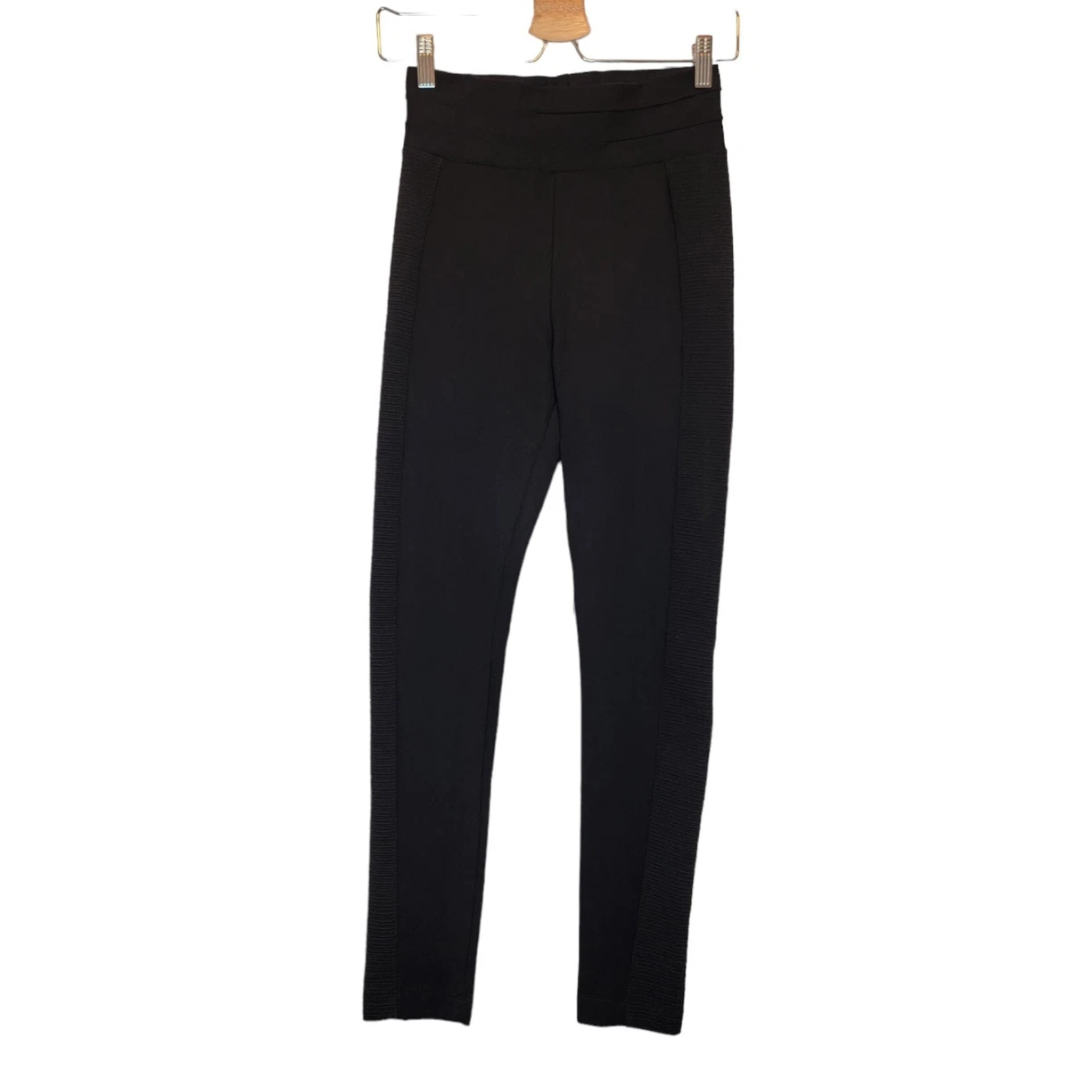 ZARA High Waisted Ponte Knit‎ Moto Leggings Black Ribbed Side Panels Women  Small