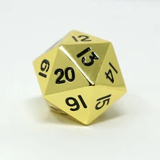 Massive 35mm Solid Metal D20 Spin Down Life Counter Dice Bright Gold MTG D&D  