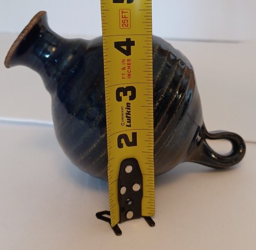 Vintage Round Ceramic Blue Glaze Vase/Olive Oil Dispenser Signed J.F Handmade - Imagen 7 de 8